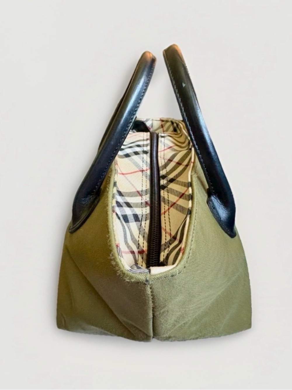 Burberry Blue Label Olive Green Nylon Mini Tote Bag with Nova Check & Dust Bag - Picture 13 of 15